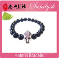 Mens Fashion Armband Black Achat Bead Silber Helm Charms Armband